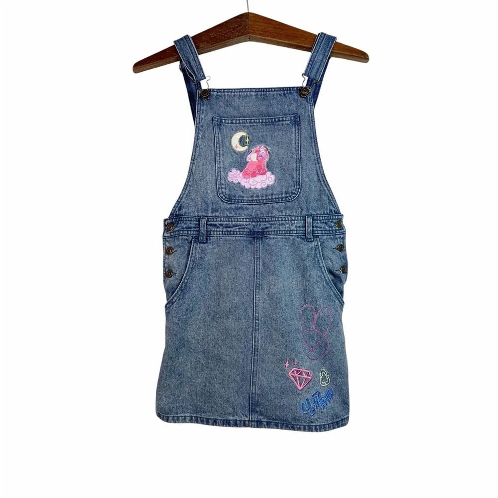 Disney Turning Red Embroidered Denim Jean Overall Dress Size 13 Girls Kawaii
